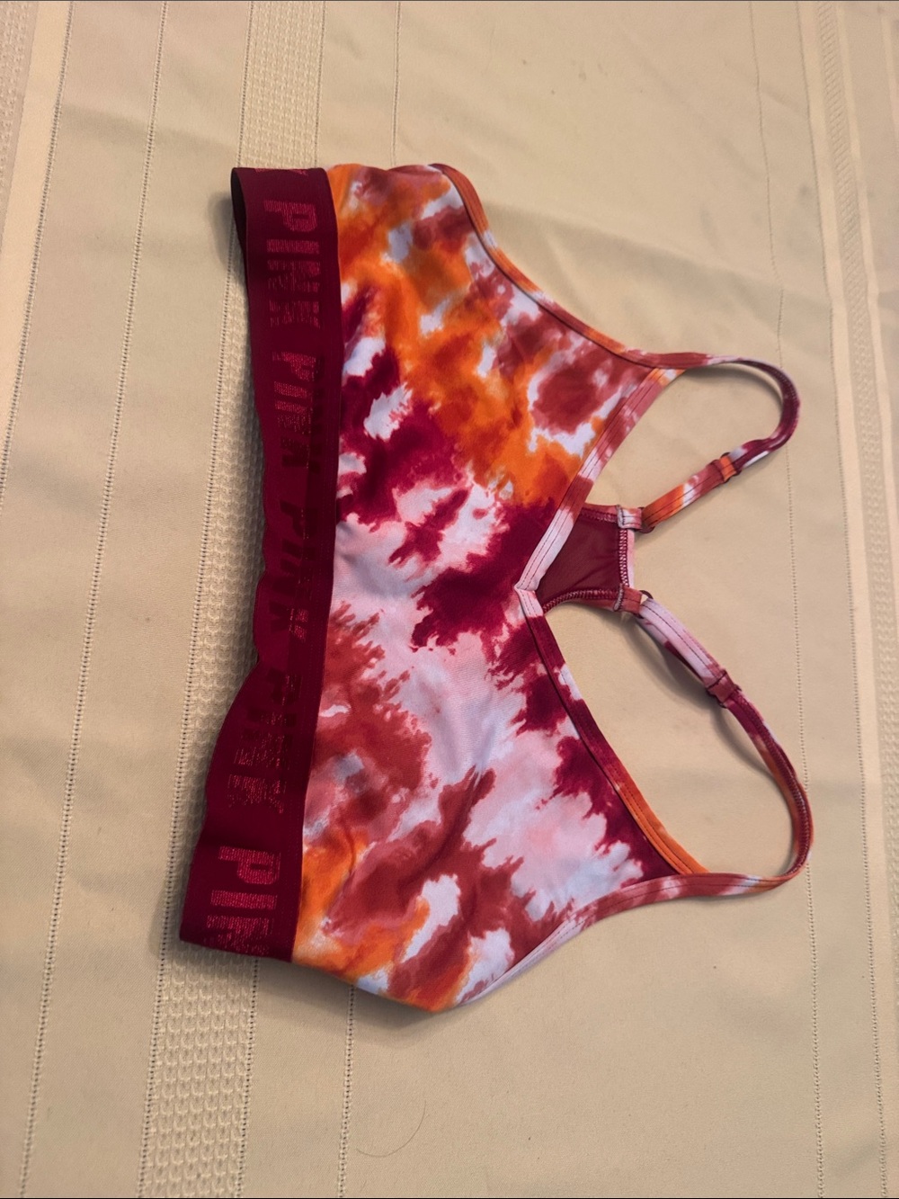 PINK Victoria's Secret Orange, Burgundy & White Tie-Dye Sports Bra